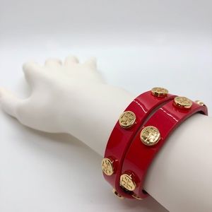 Tory Burch Red Double Wrap Logo Bracelet